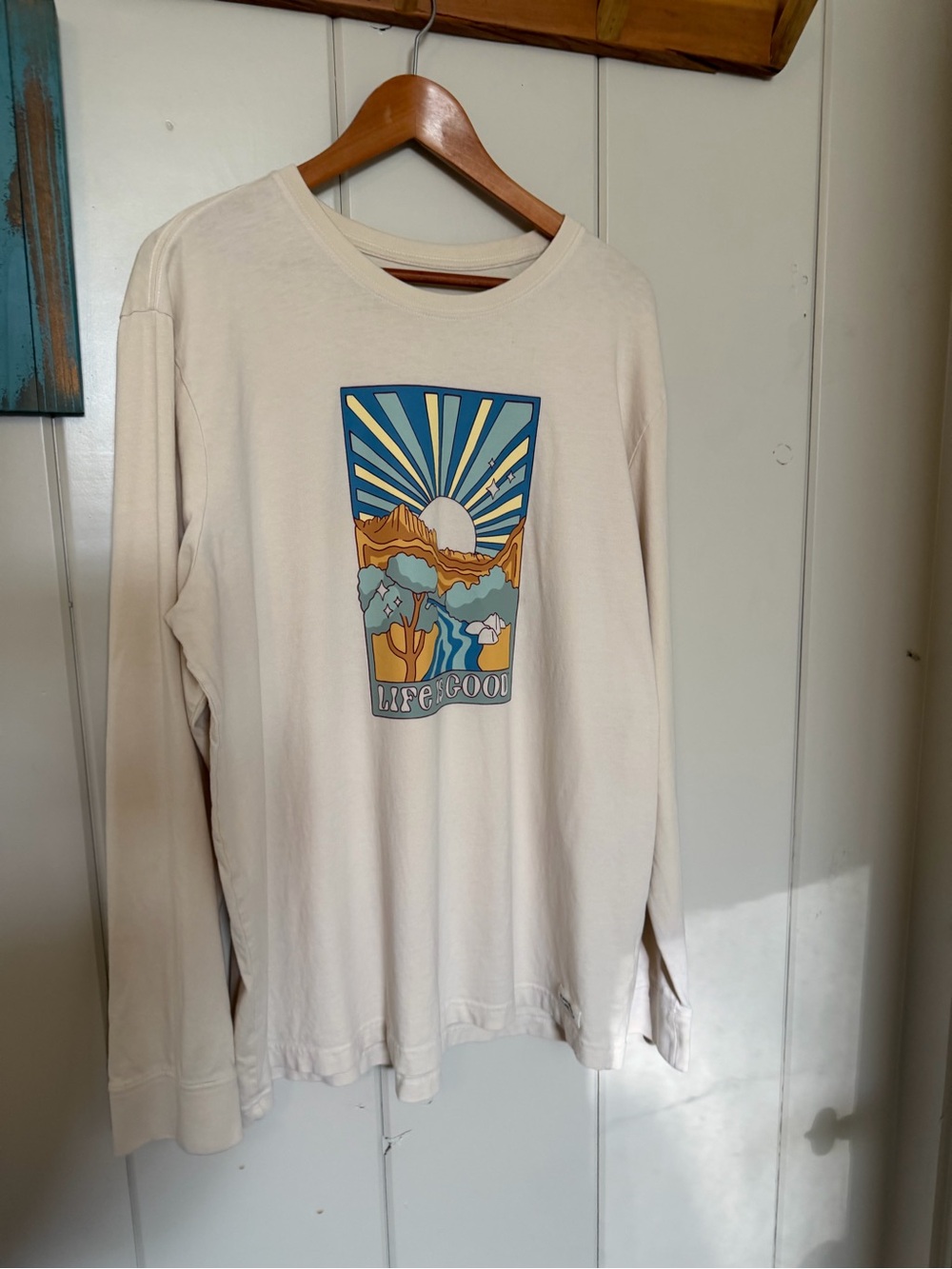Life Is Good Crusher Long Sleeve Tee Men’s XL Desert Sunrise Graphic Cotton